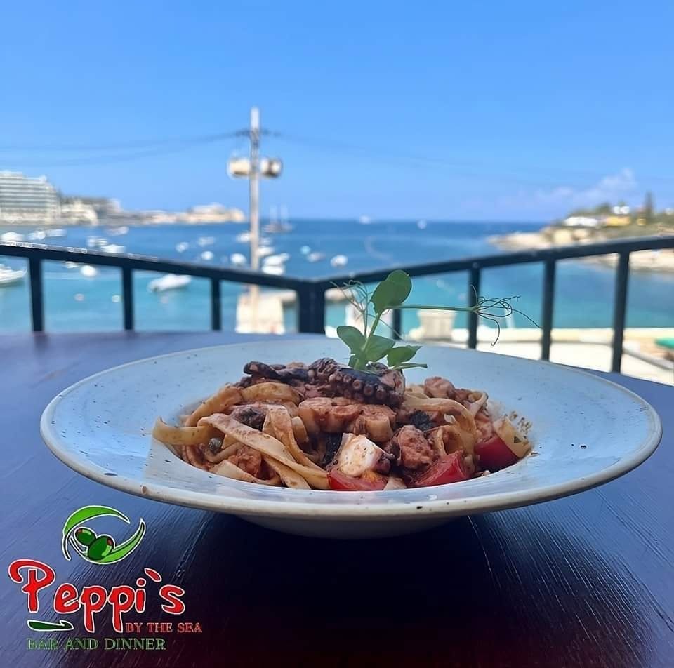 Seafood pasta on Peppi's terrace